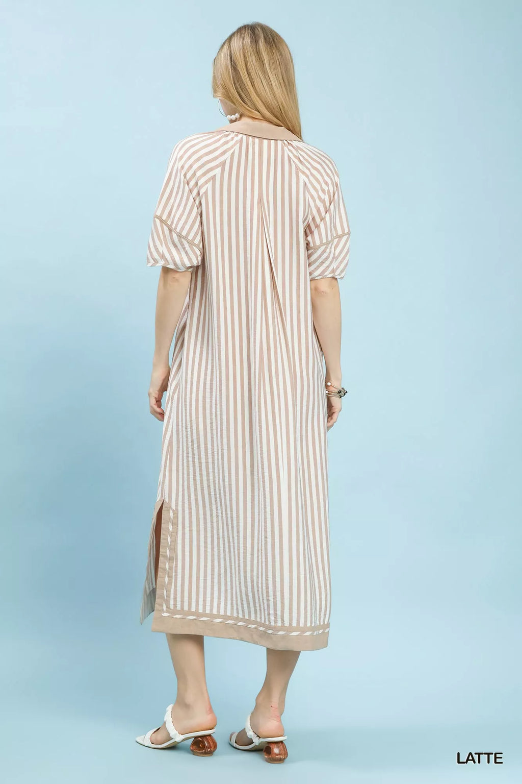Umgee Coastal Stripe Midi Dress with Side Slit