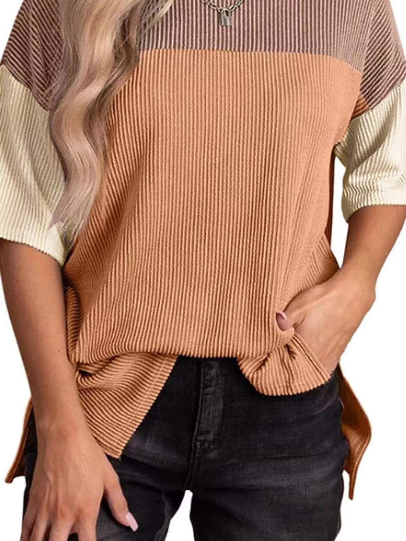 Color Block Half Sleeve Top