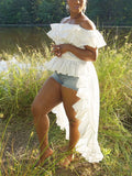 Ruffle Off-Shoulder High-Low Blouse