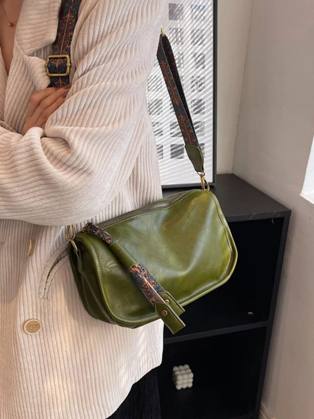 Patterned Strap Crossbody Bag