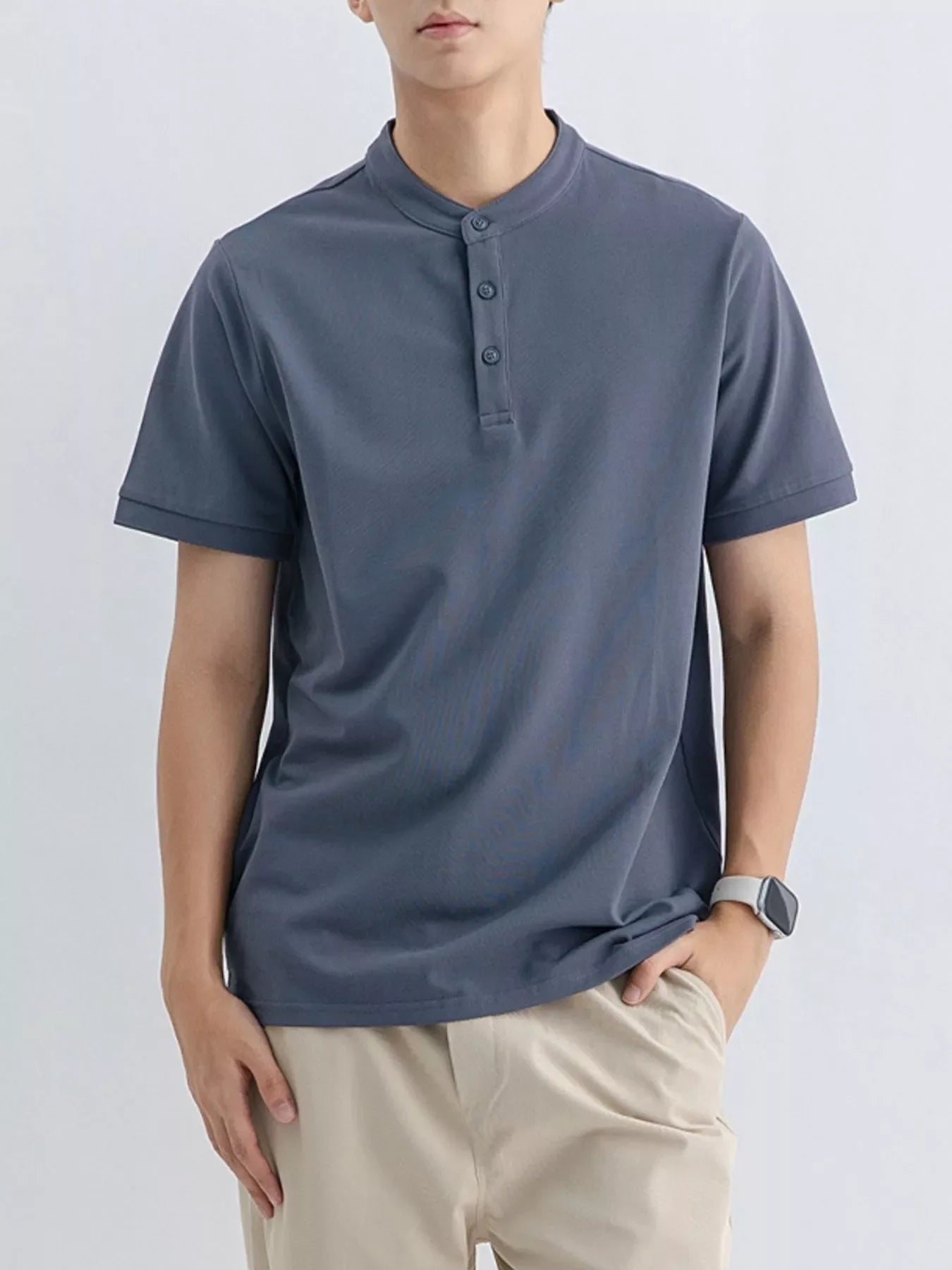 Men's Plus Size Button Detail Short Sleeve Top