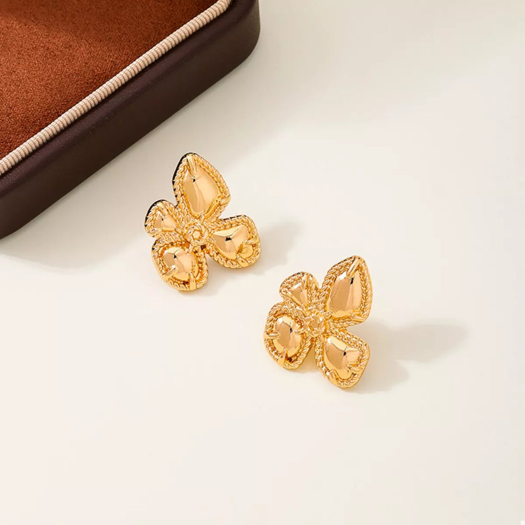 18K Gold-Plated Alloy Flower Stud Earrings