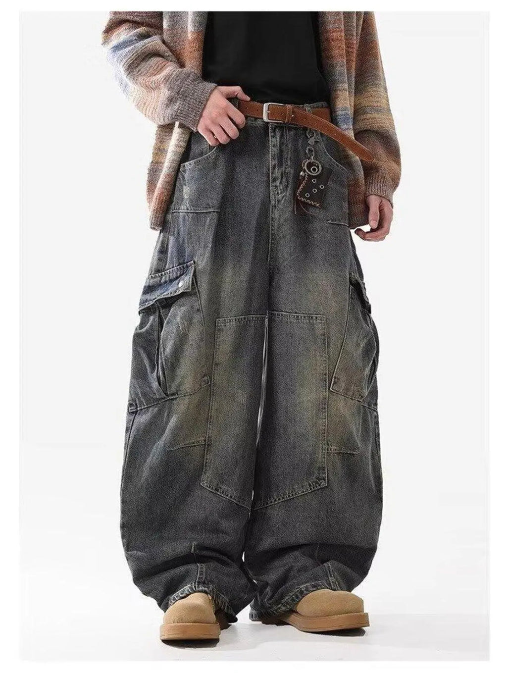 Men's Full Size Wide Leg Cargo Jeans Plus Size