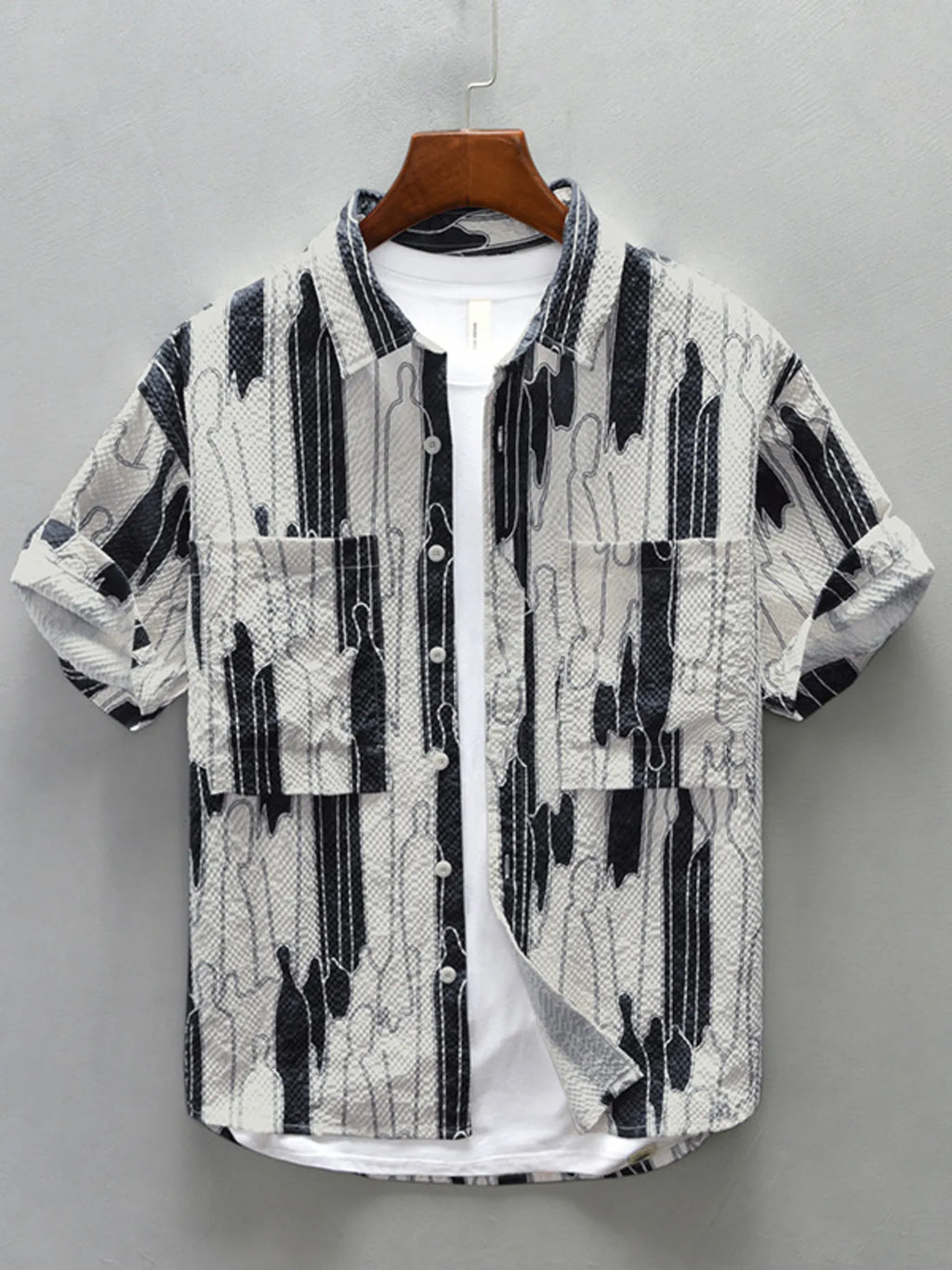 Men's Plus Size Printed Button Up Short Sleeve Shirt