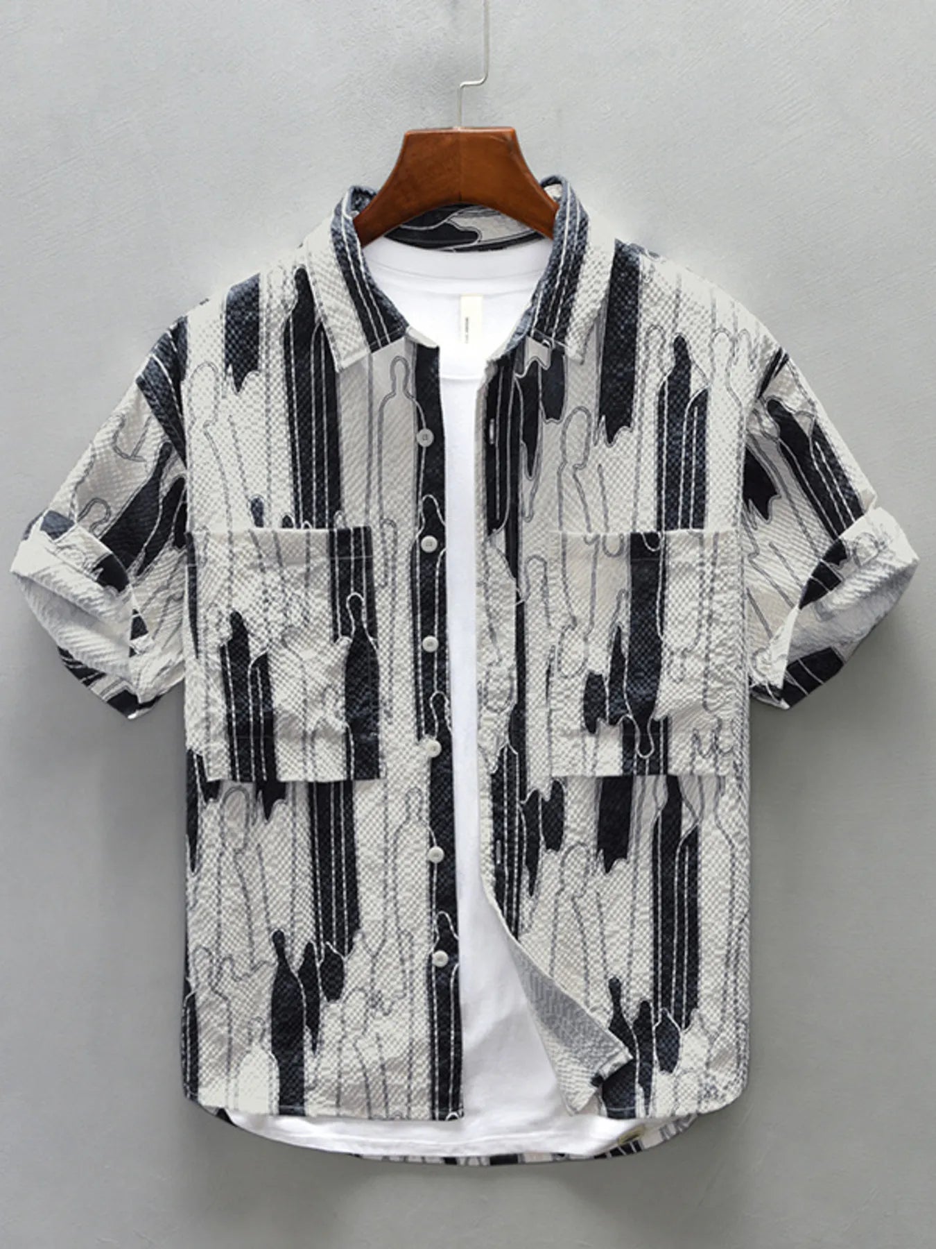 Men's Plus Size Printed Button Up Short Sleeve Shirt
