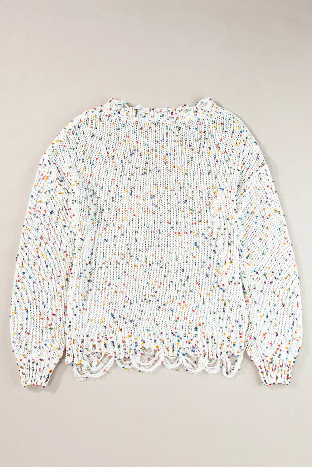Confetti Distressed Hem Long Sleeve Sweater