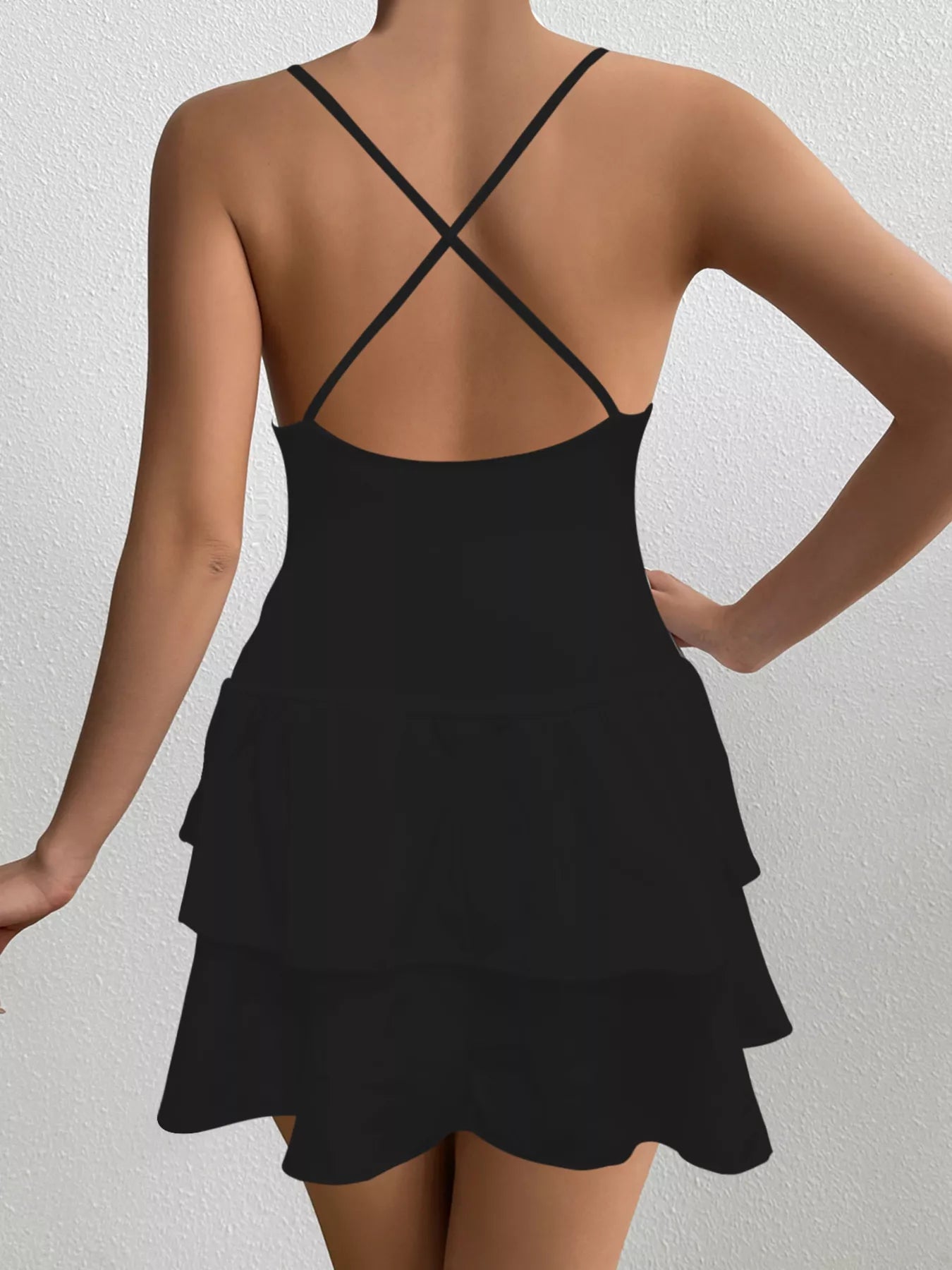Crisscross Layered Ruffle Hem Mini Dress