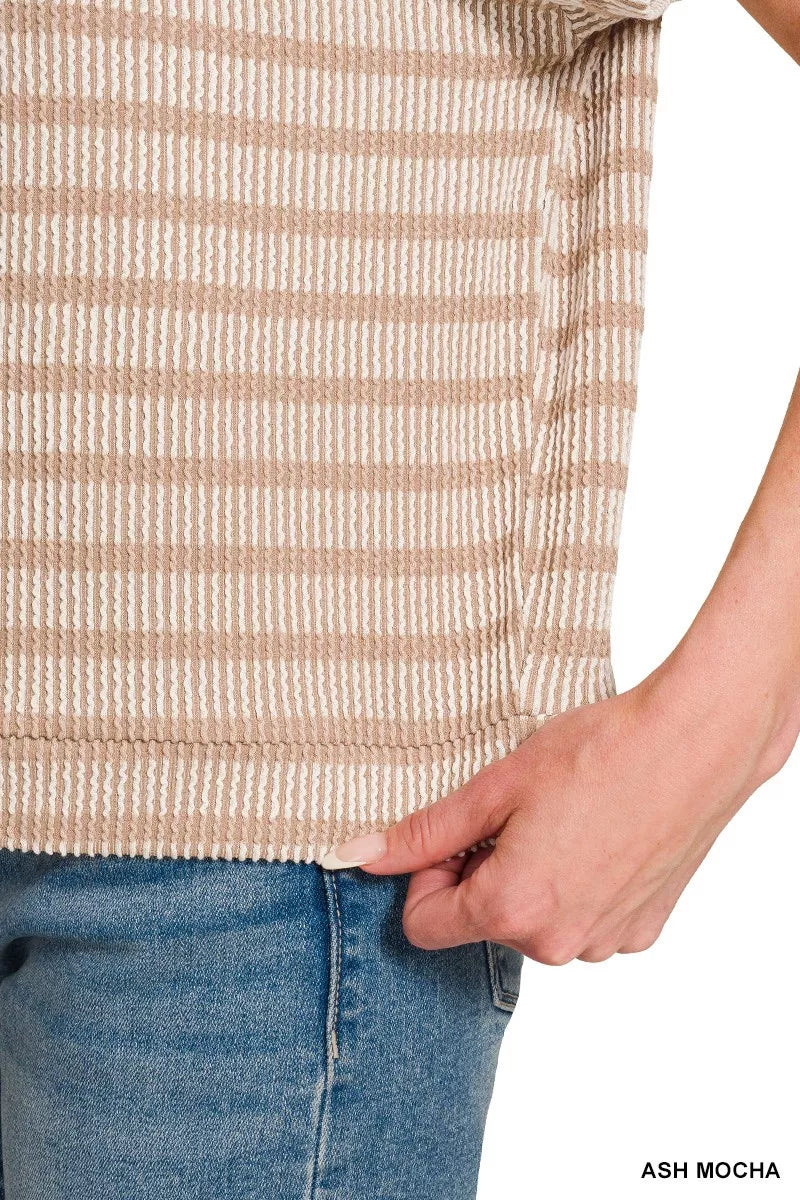 Zenana Raised Rib Striped Top