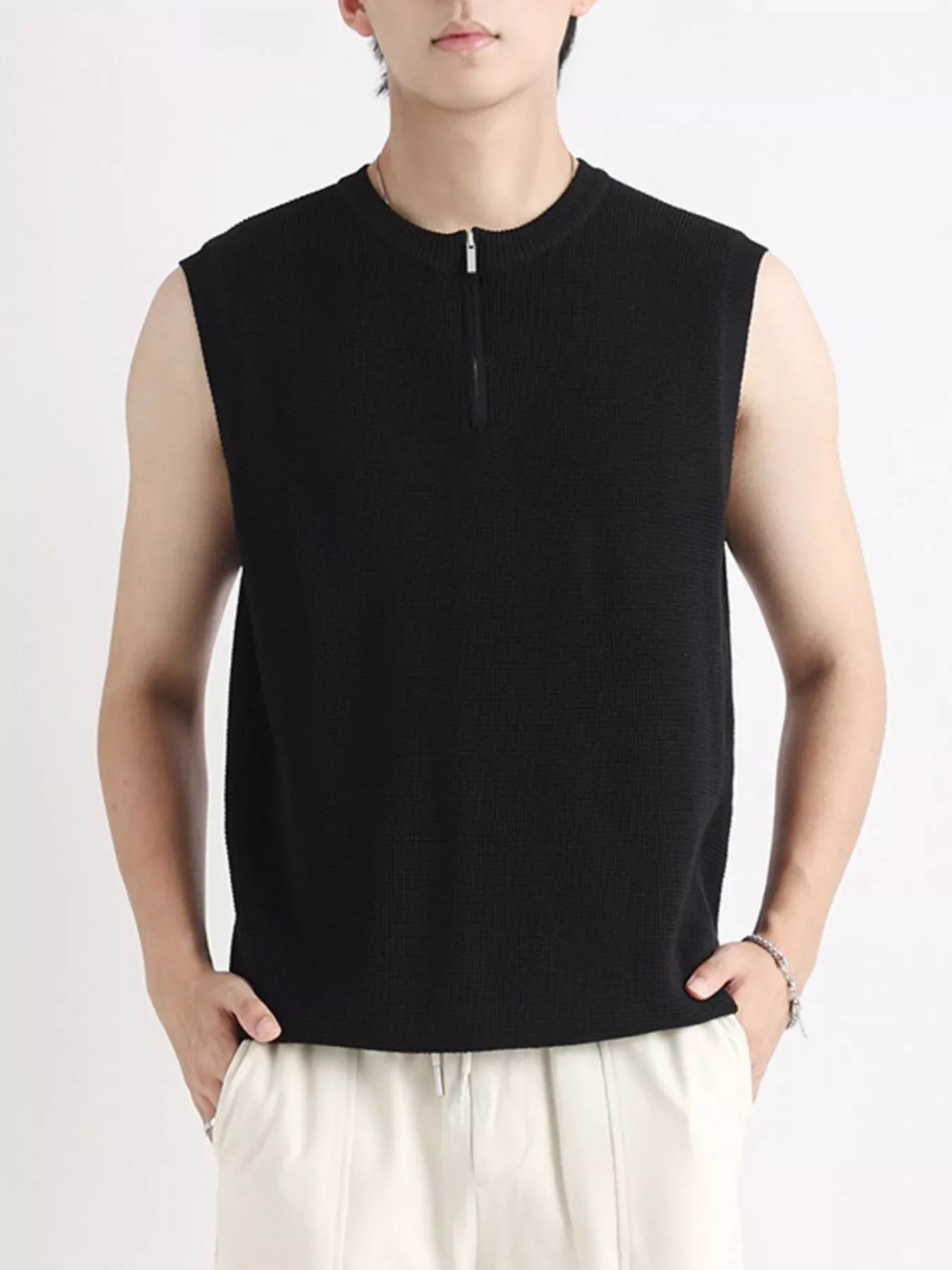 Men's Plus Size Knitted Zip-Up Tank
