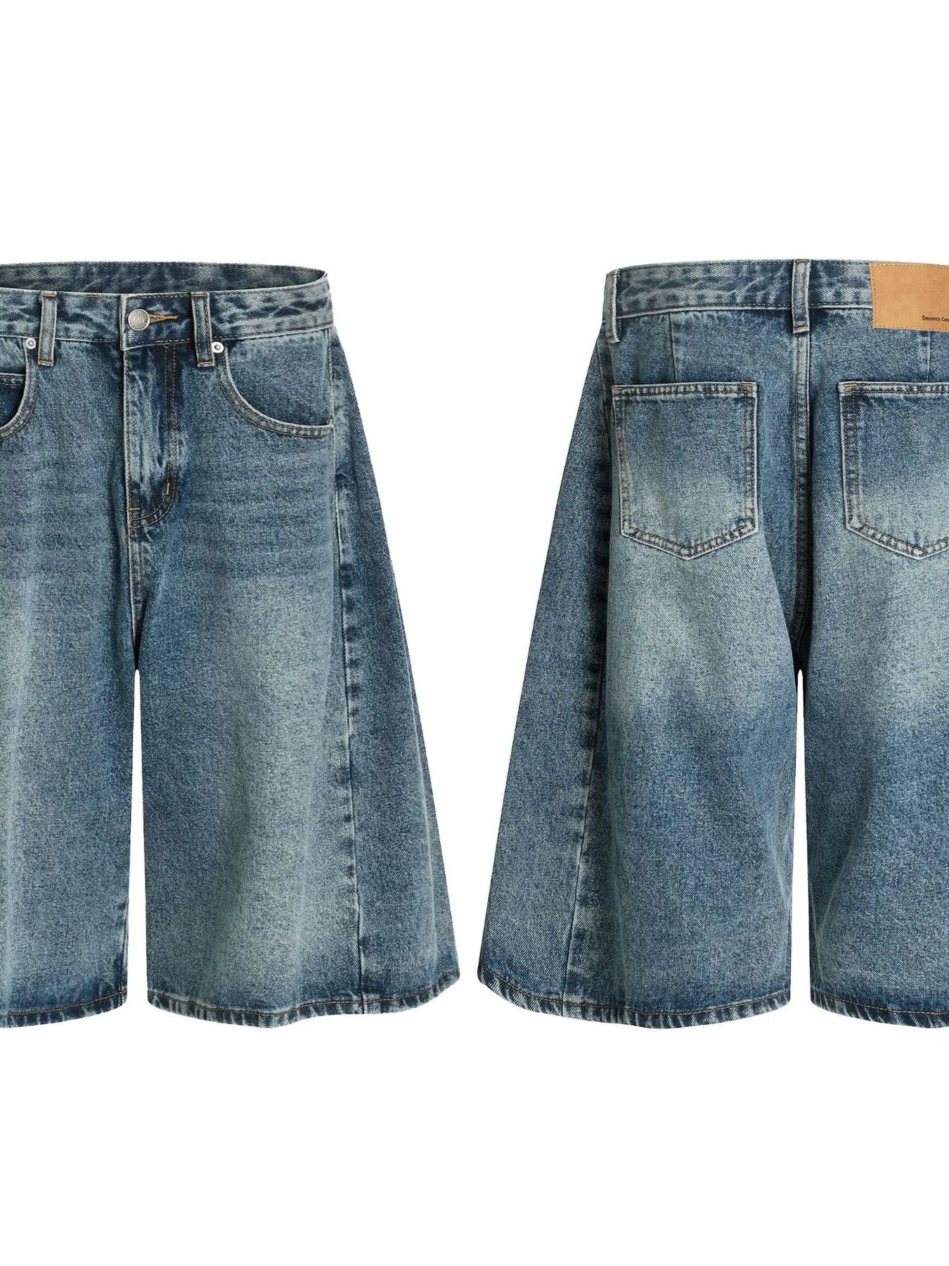 Men's Washed Wide-Leg Denim Shorts