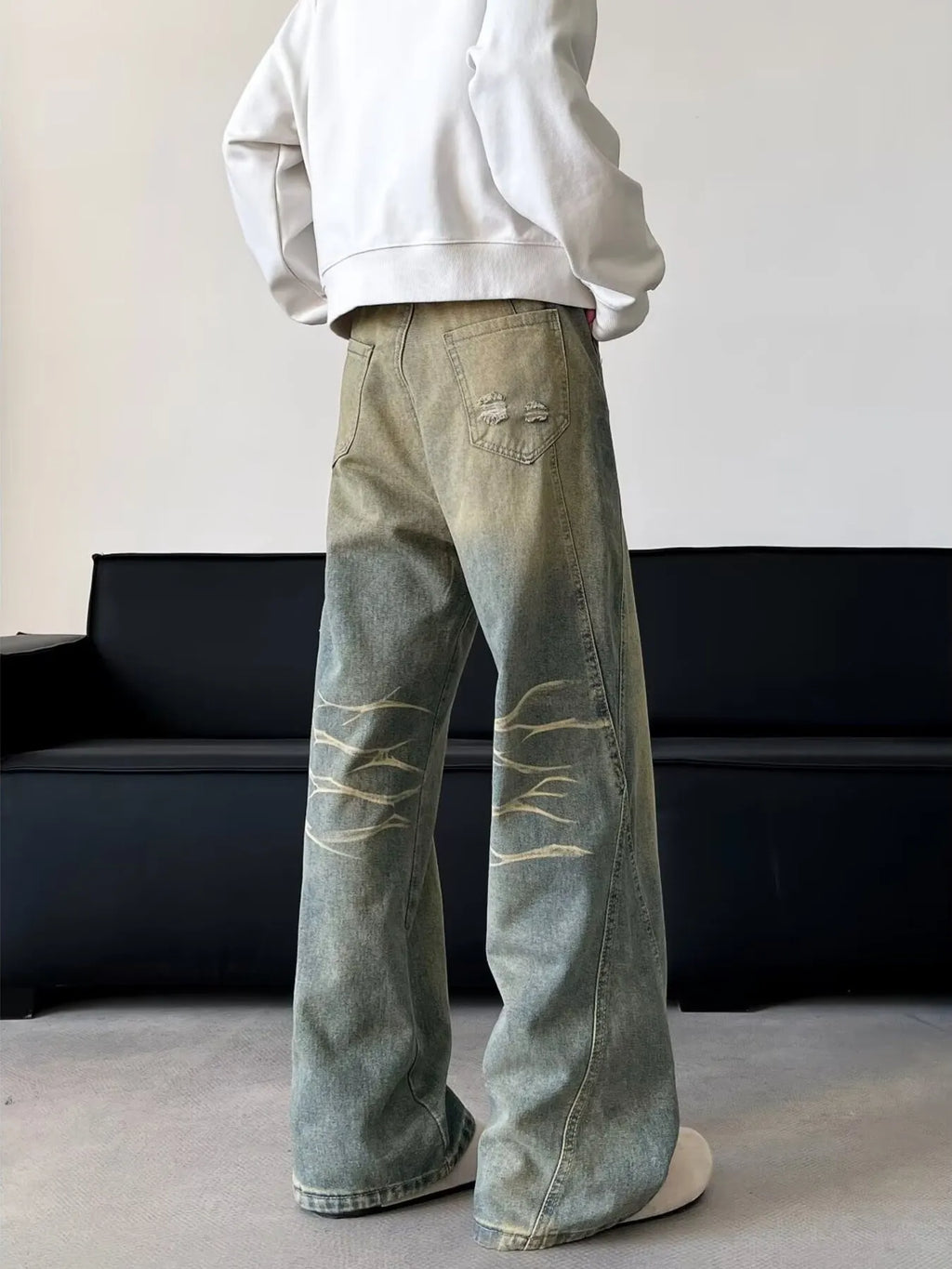 Men's Full Size Vintage Wash Wide Leg Jeans Plus Size