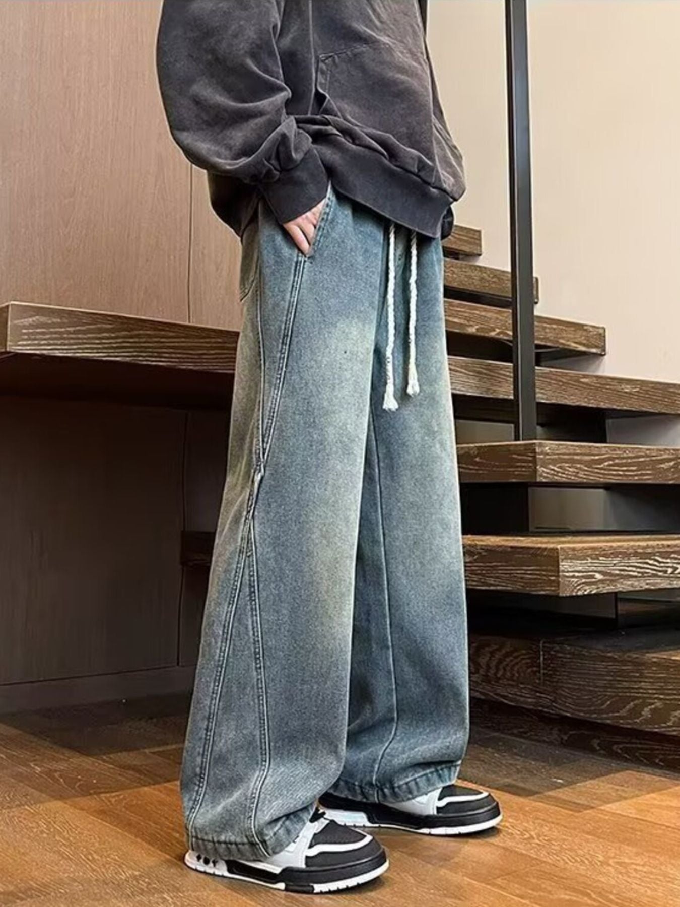 Men's Full Size Washed Wide Leg Jeans Plus Size