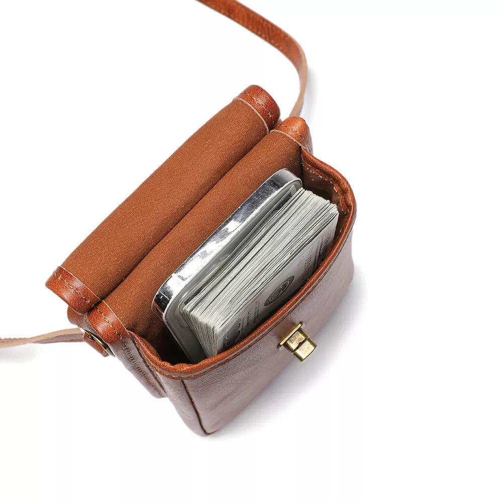 Cowhide Leather Crossbody Bag with Metal Clasp