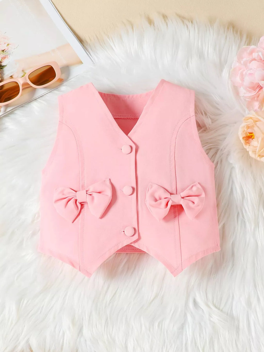 Children's Bowknot Vest & Pleated Skirt Set