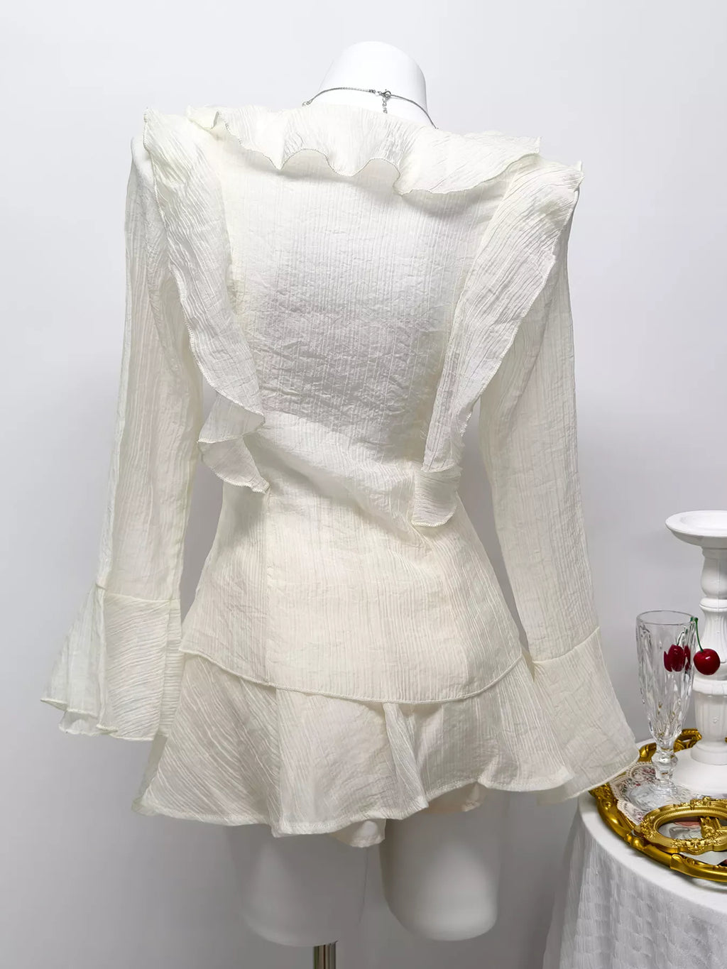 Ruffle Trimmed Blouse and Skirt Set