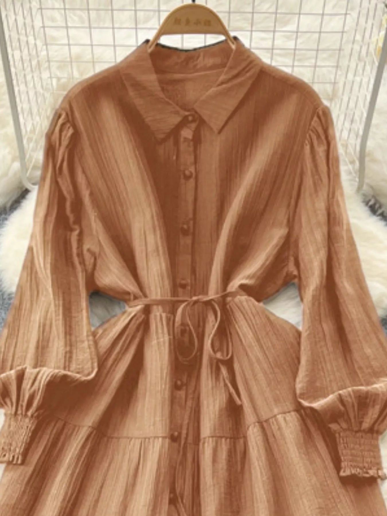 Button Down Tiered Long Sleeve Dress
