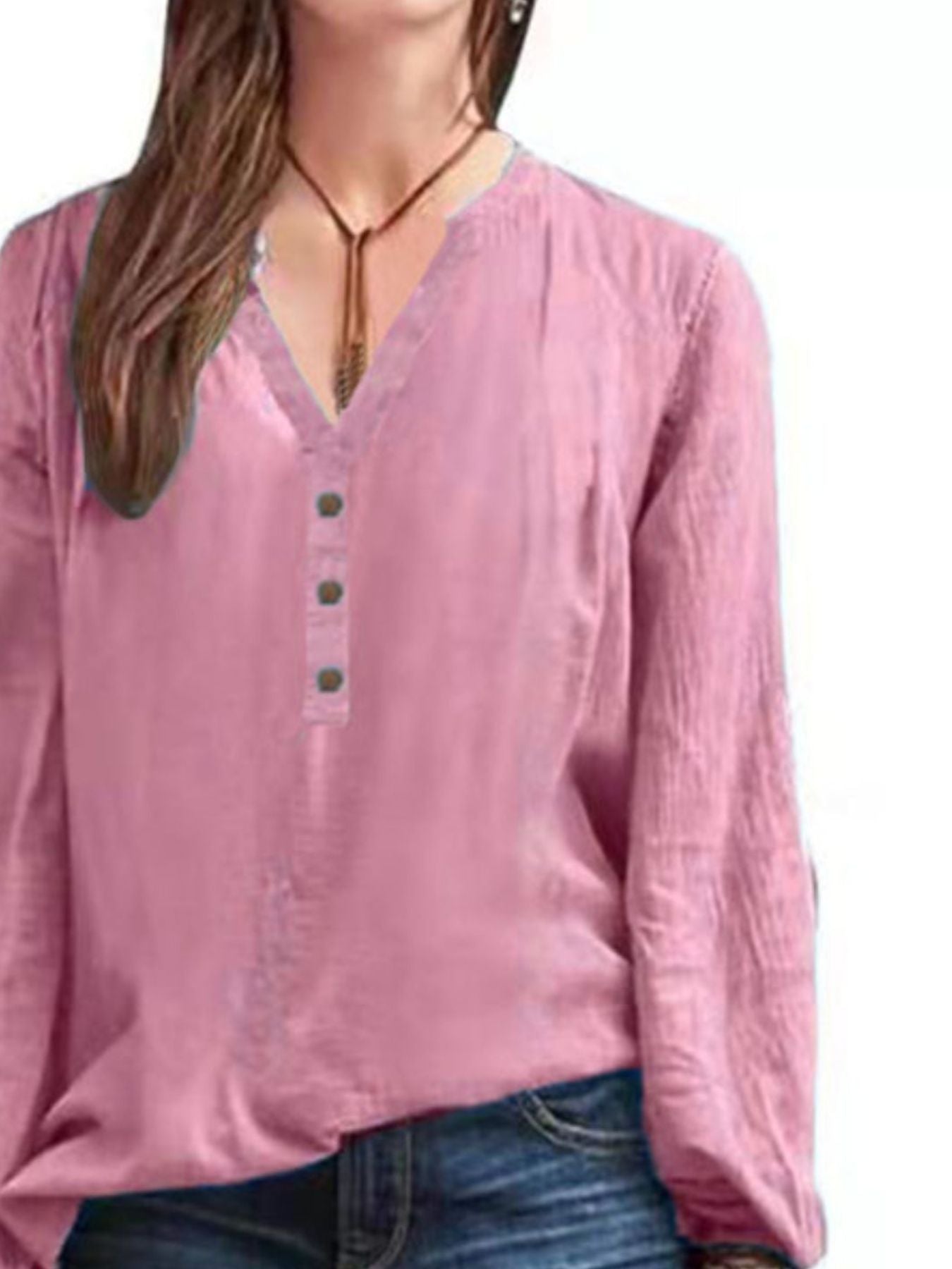 Full Size Notched Long Sleeve Blouse Plus Size