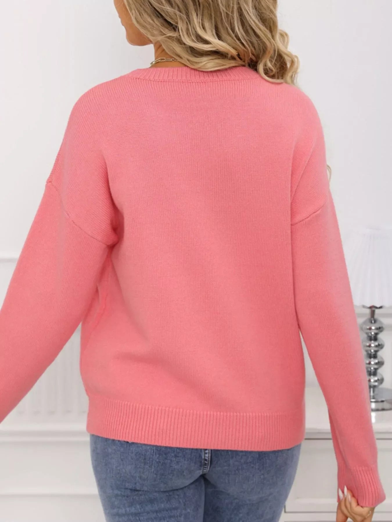 Valentine's Day Heart Bow Round Neck Sweater