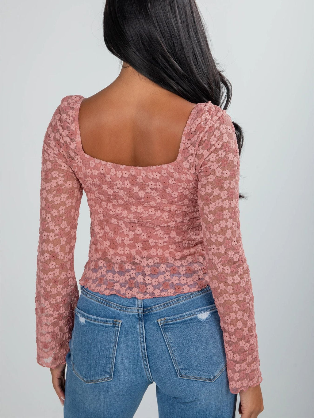 Drawstring Knot Detail Floral Lace Blouse