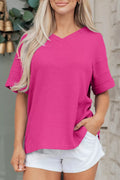 Textured Waffle Knit V-Neck T-Shirt