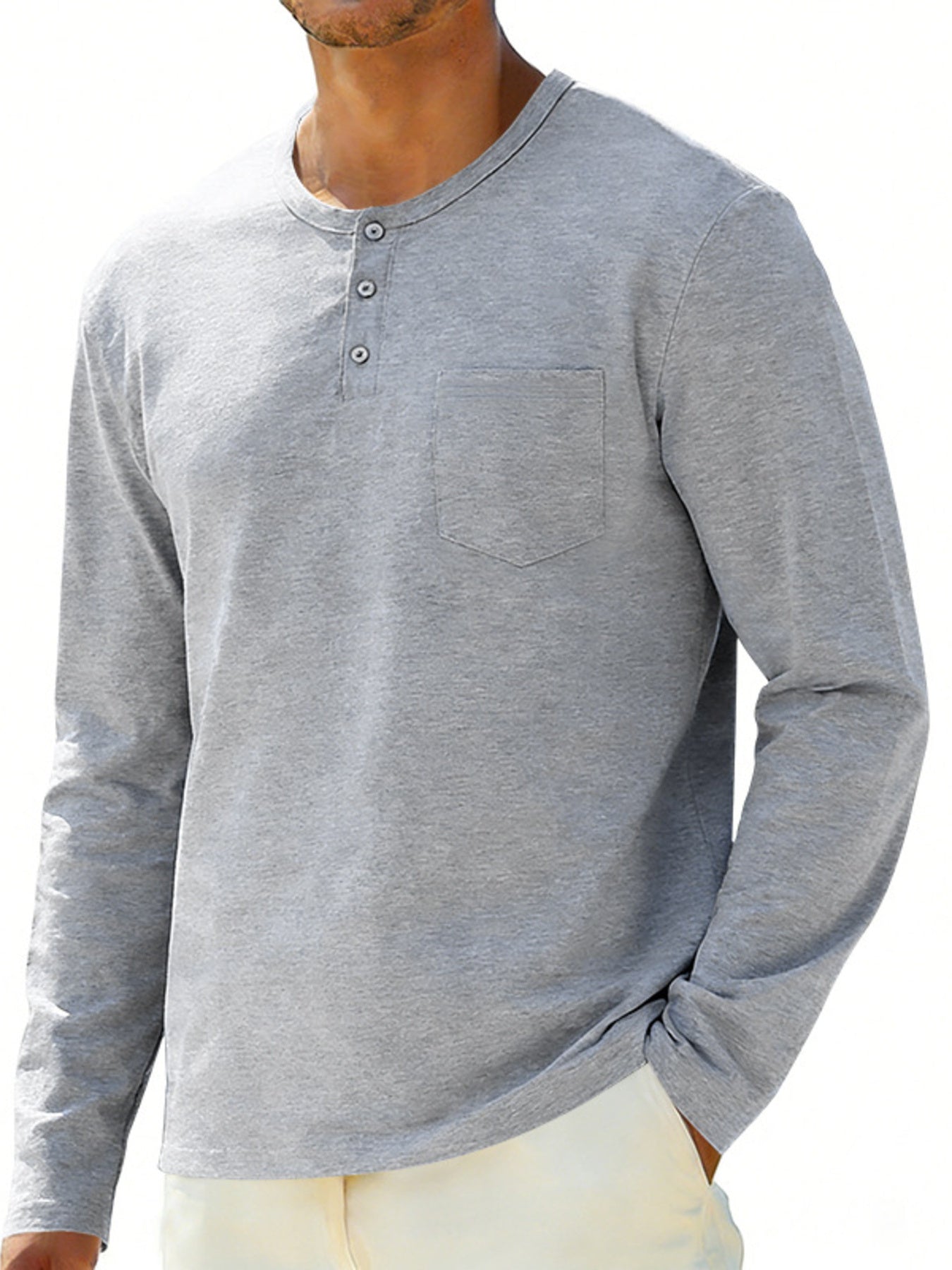 Men's Plus Size Casual Long Sleeve Henley T-Shirt with Pocket