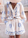 Printed Button Up Shirt and Shorts Set
