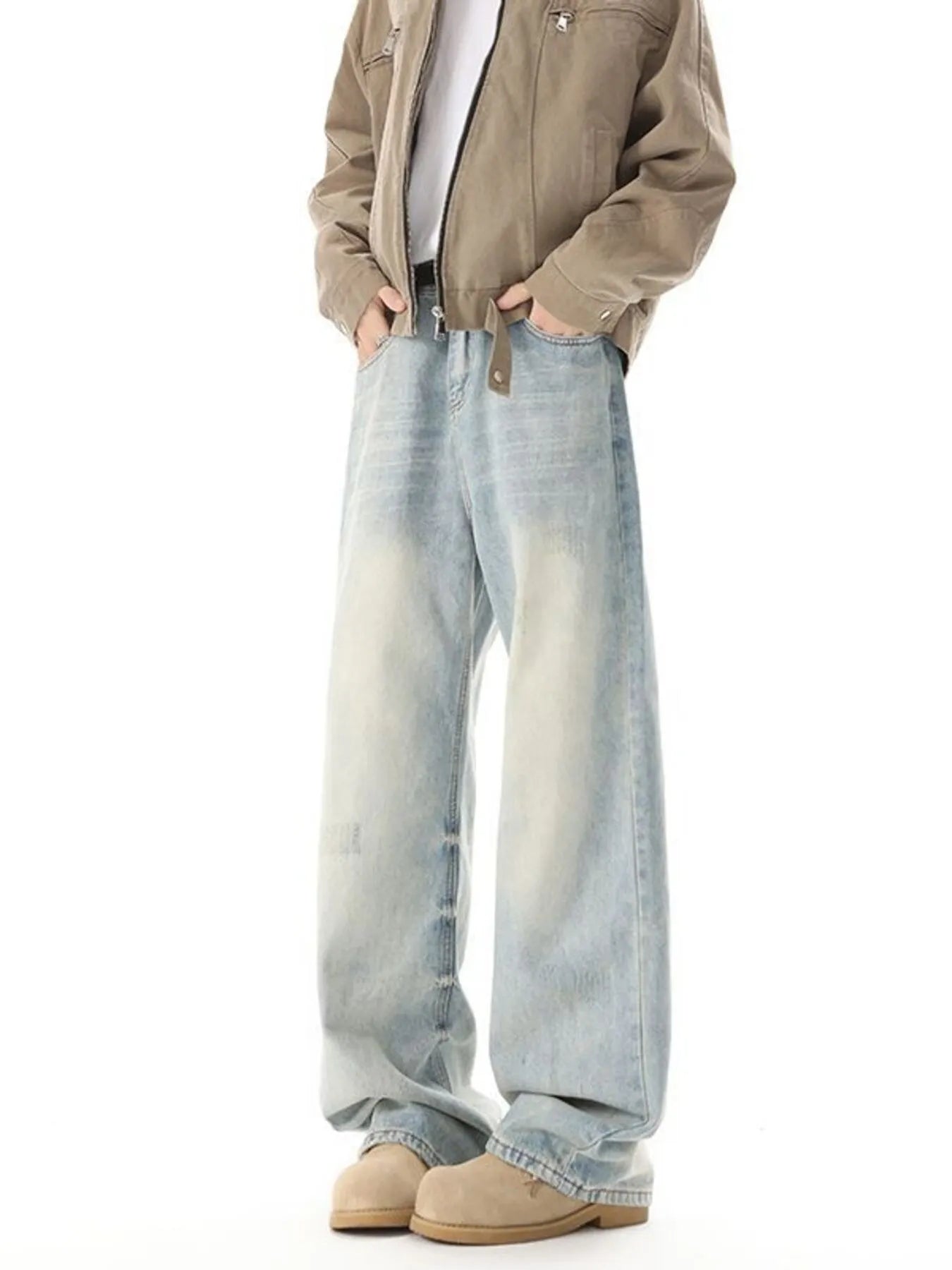 Men's High Waisted Washed Wide Leg Jeans
