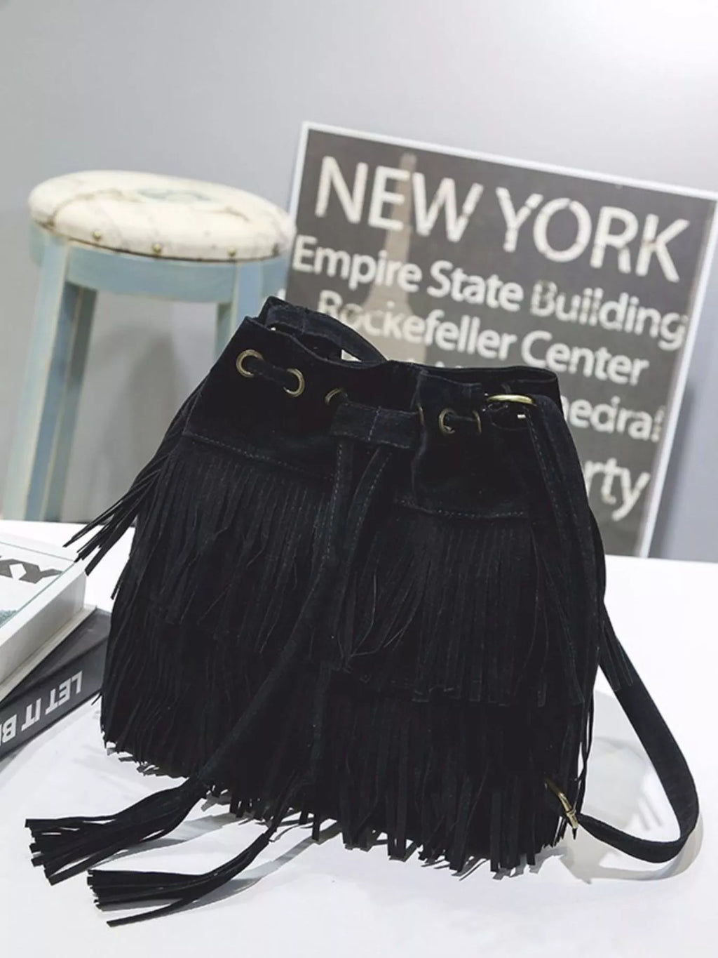 Fringe Drawstring Crossbody Bag