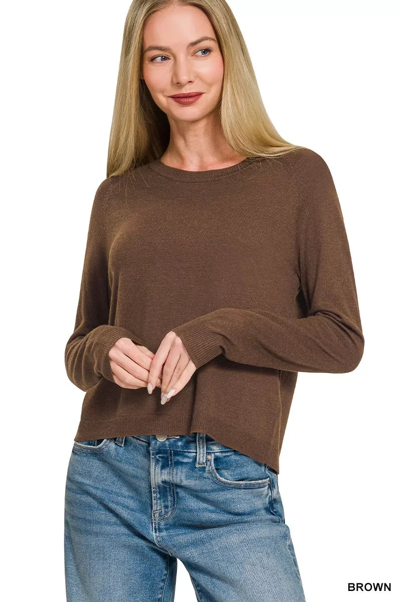 Zenana Lightweight Wool Blend Round Neck Sweater