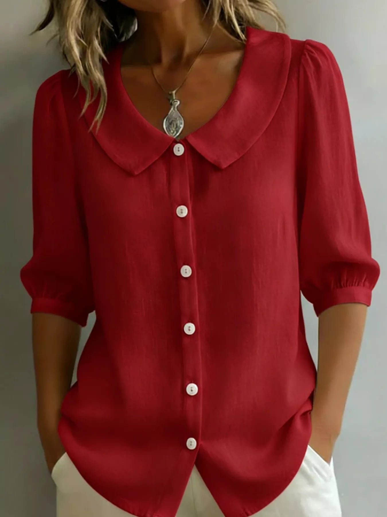 Full Size Peter Pan Collar Button Up Shirt Plus Size
