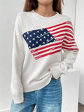 US Flag Round Neck Long Sleeve Sweater