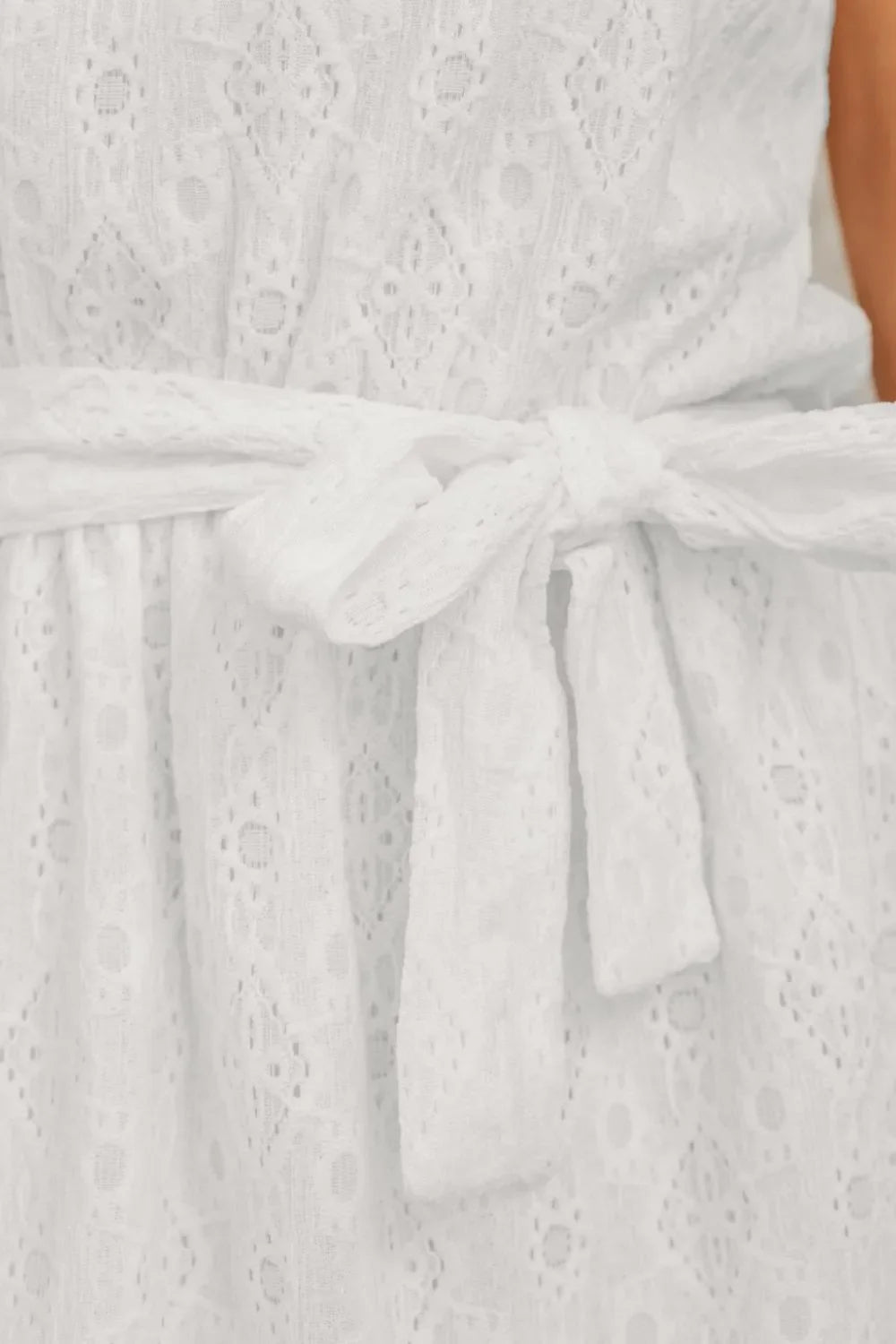 Lace Sleeveless Tied Waist Mini Dress