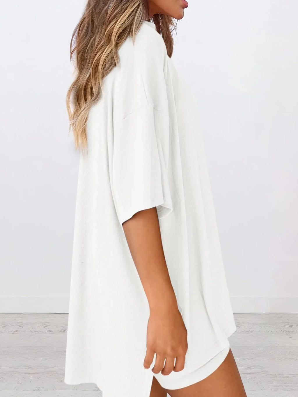 Full Size Oversized Round Neck Top and Shorts Set Plus Size