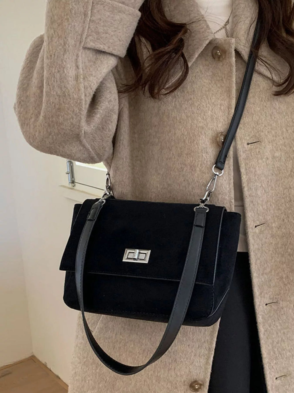 Suede Flap Crossbody Bag
