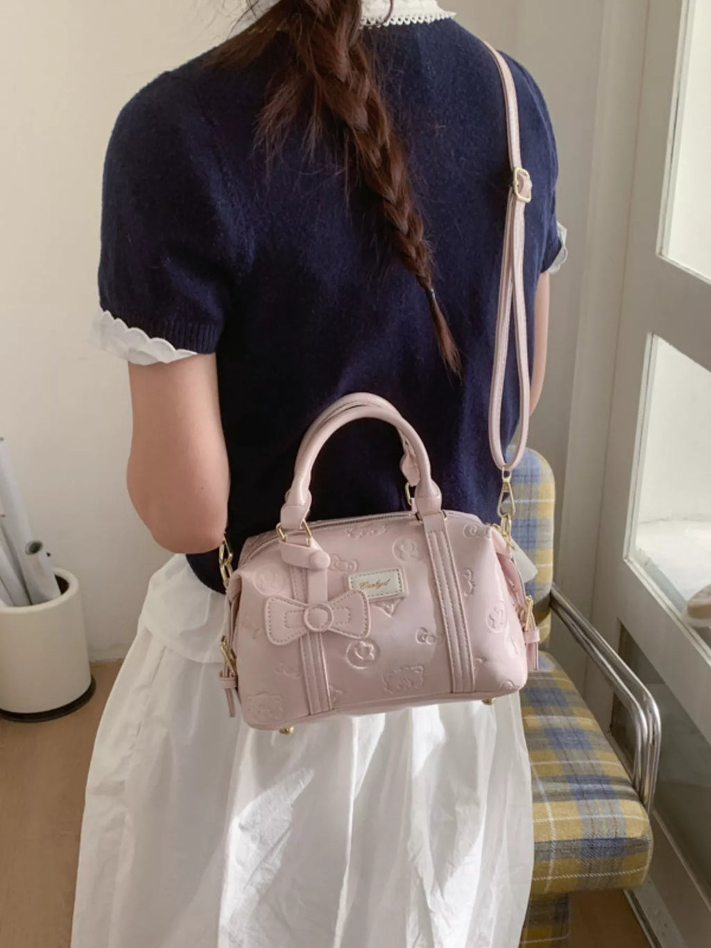 Embossed Pattern Cylinder Crossbody Bag