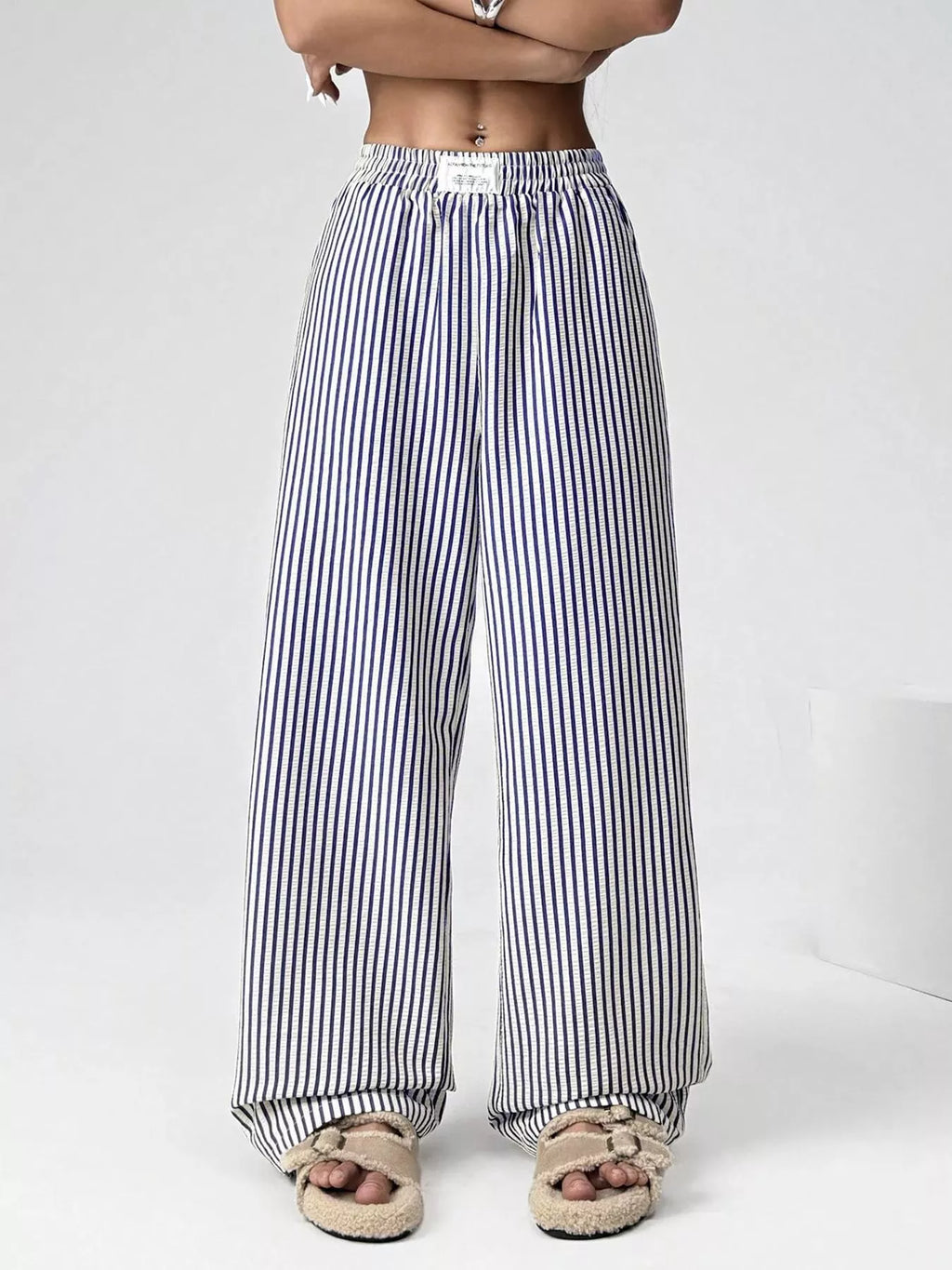 Striped High-Waisted Wide Leg Pants