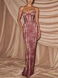 Lace Up Back Strapless Maxi Dress