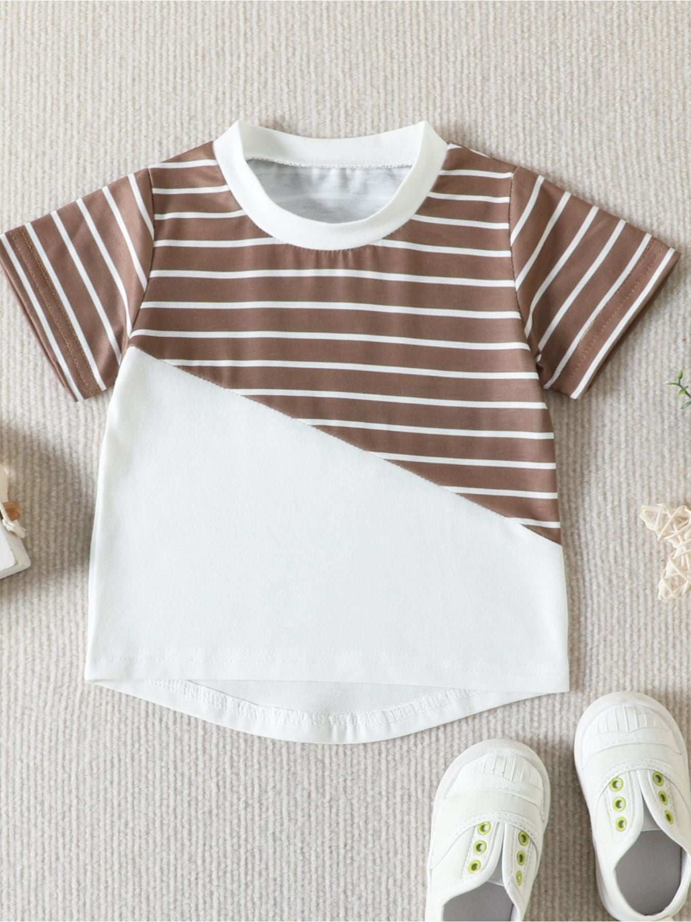 Children's Striped Color Block Casual Top and Shorts Set
