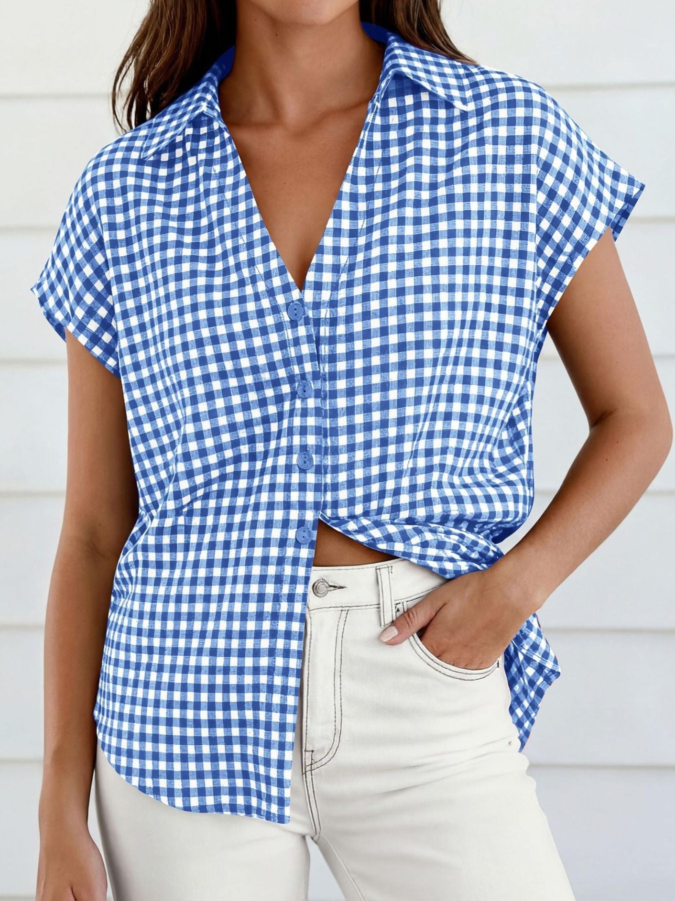 Gingham Print Button-Down Shirt
