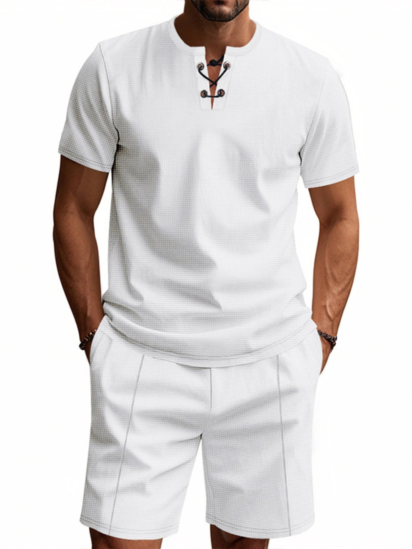 Men's Full Size Casual Short Sleeve Top & Shorts Set Plus Size