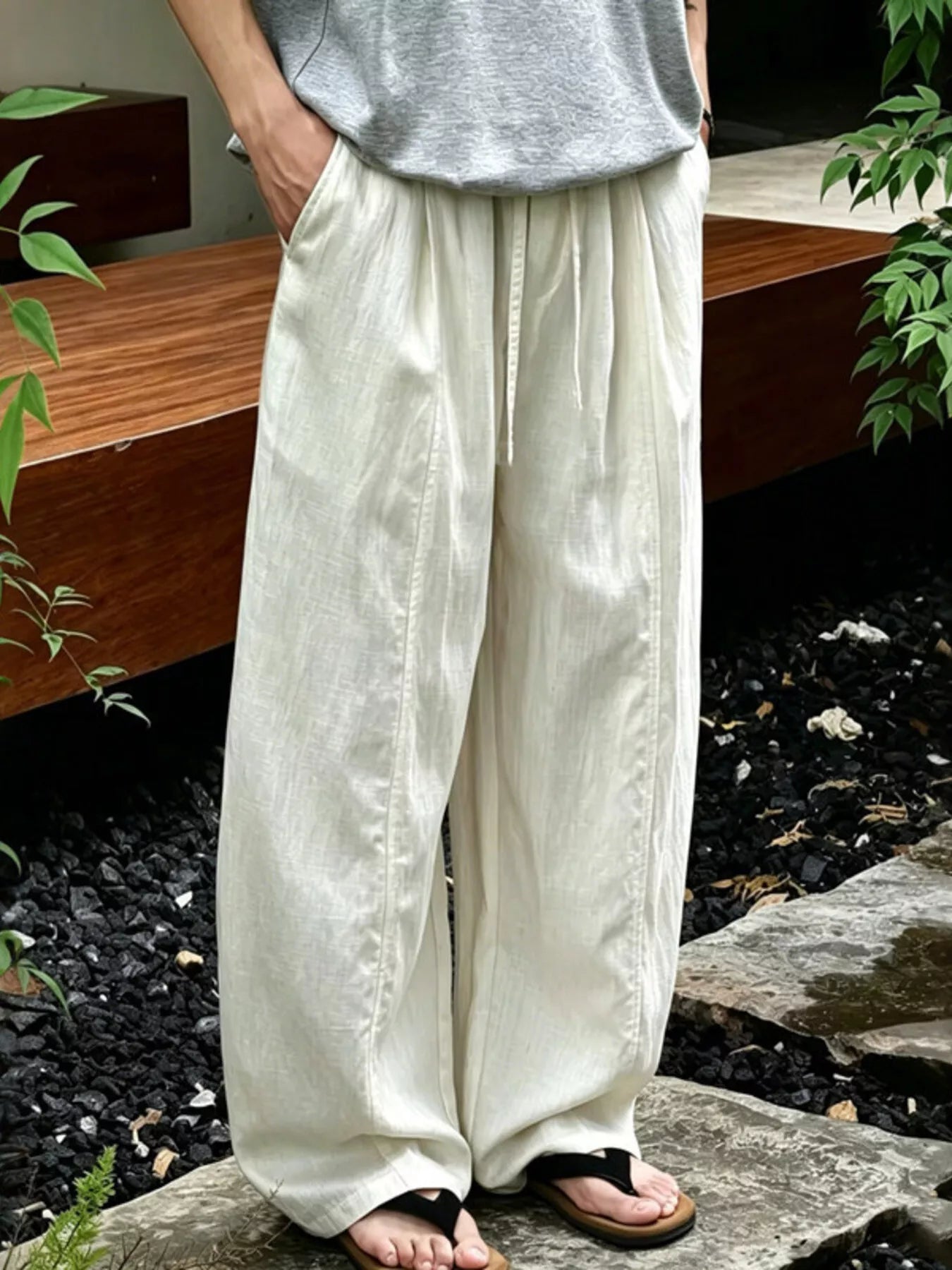 Men's Plus Size Wide Leg Pants with Drawstring Waist