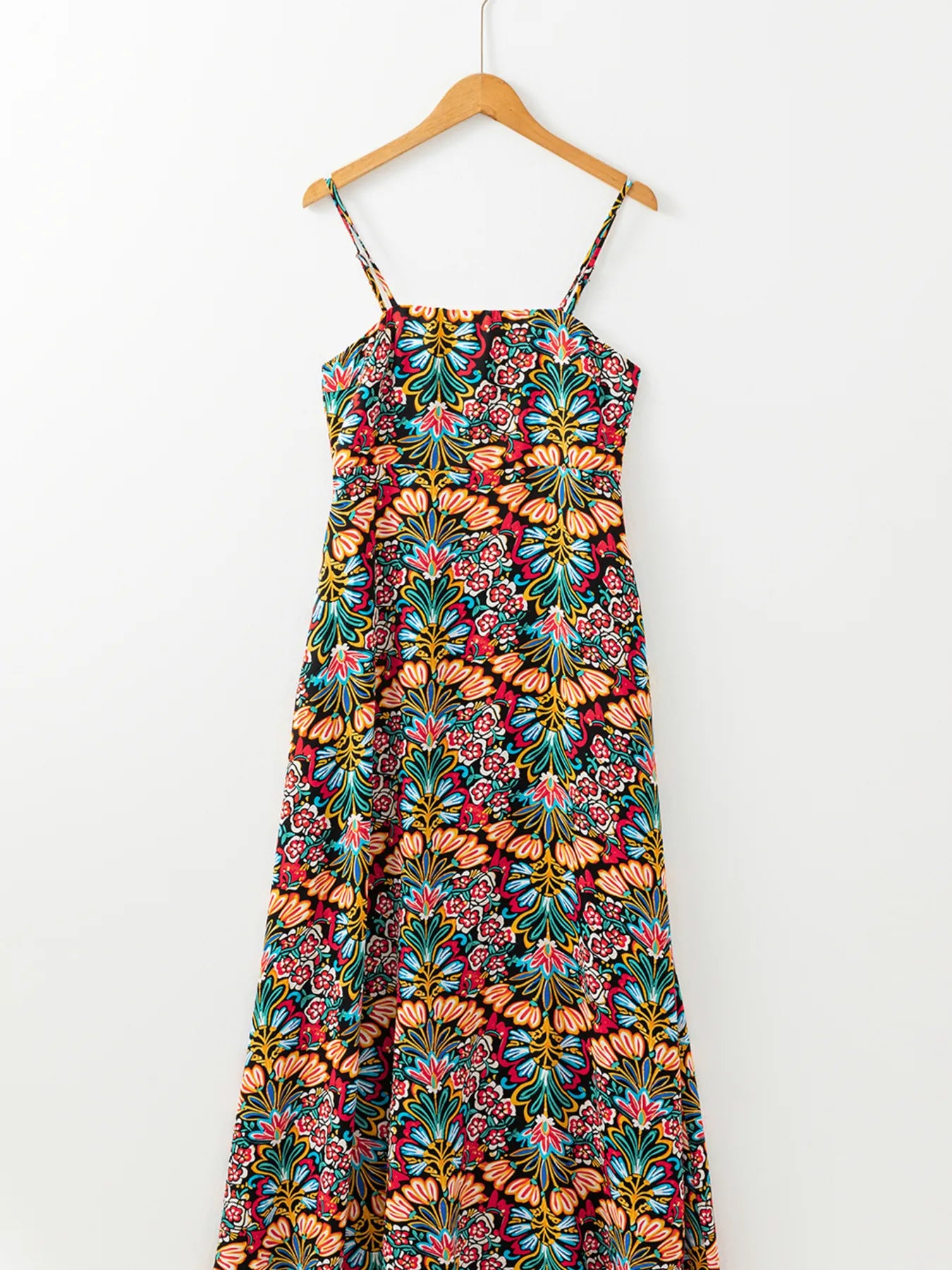 Floral Print Thin Straps High Waist Maxi Dress