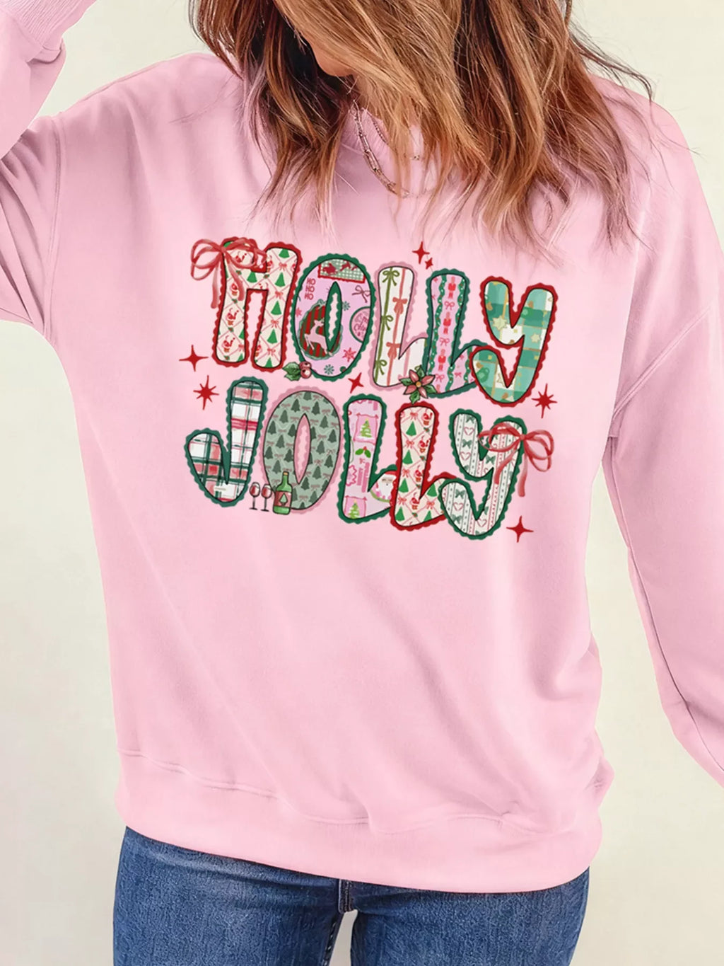 HOLLY JOLLY Cute Holiday Graphic Sweatshirt