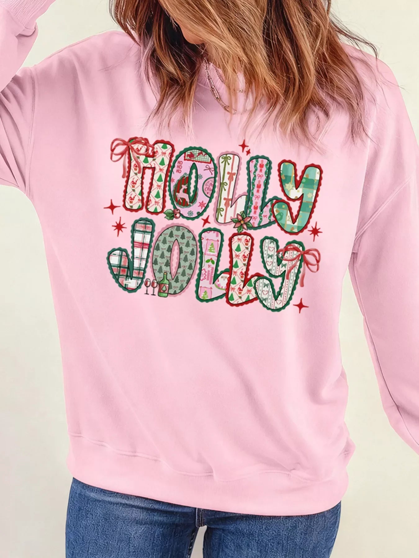 HOLLY JOLLY Cute Holiday Graphic Sweatshirt
