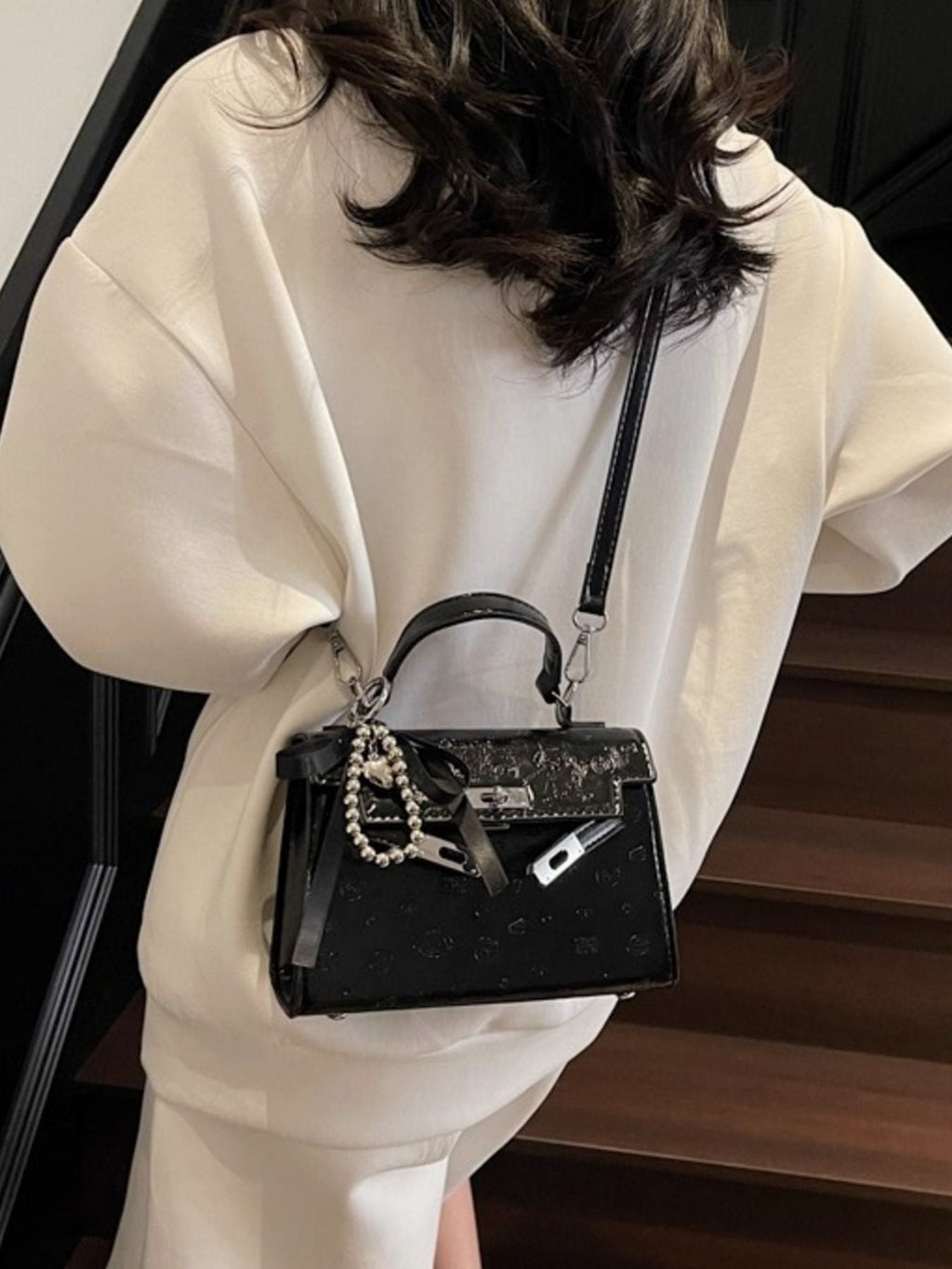 Embossed Pattern Flap Crossbody Bag