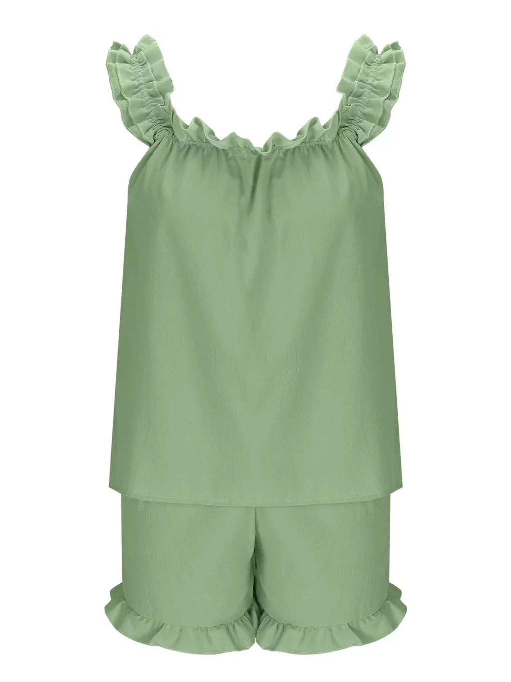 Ruffle Trim Sleeveless Top and Shorts Set