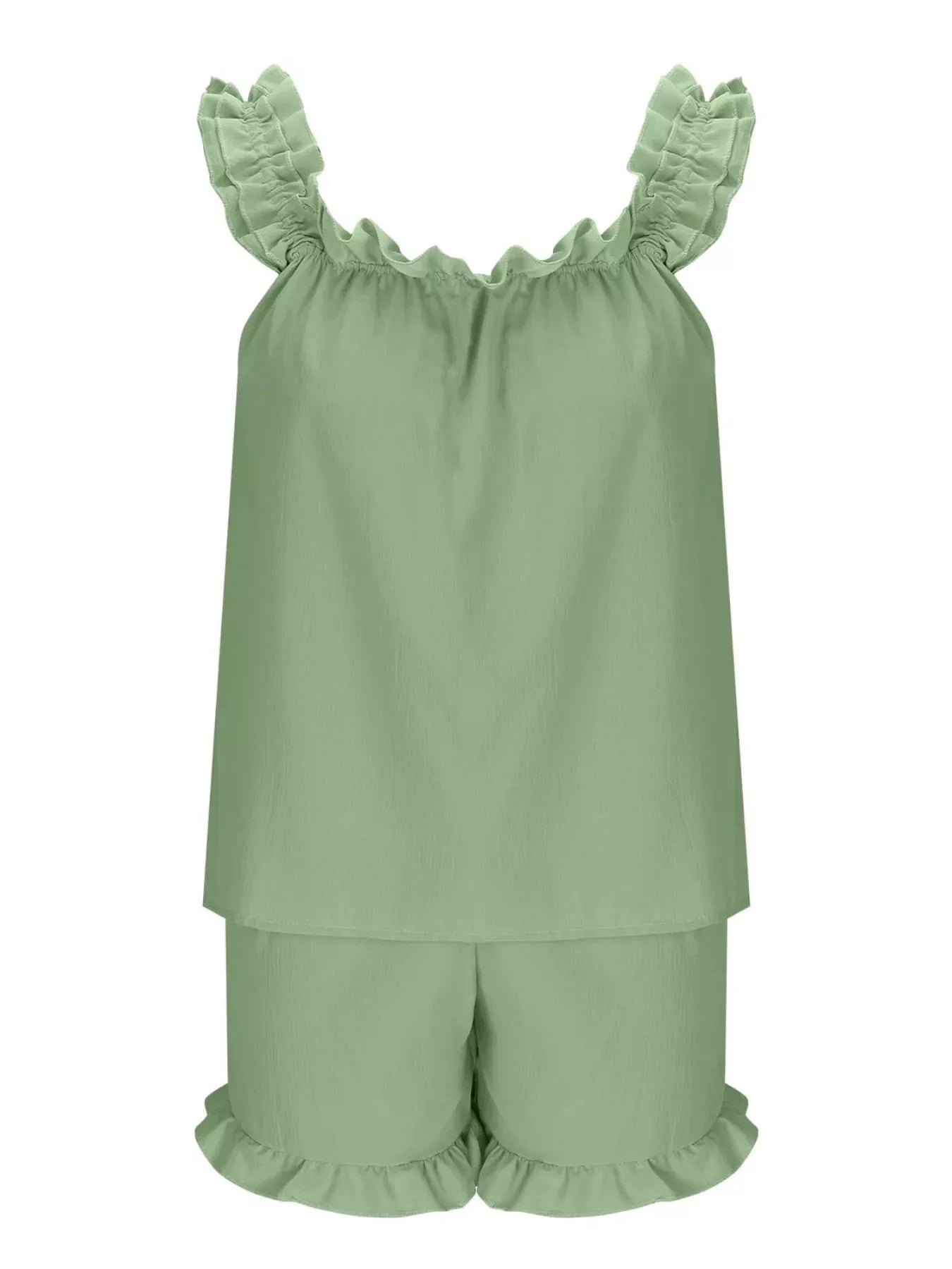 Ruffle Trim Sleeveless Top and Shorts Set