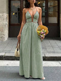 Striped Halter Neck Maxi Dress