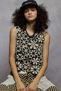 POL Round Neck Floral Crochet Sleeveless Cropped Top