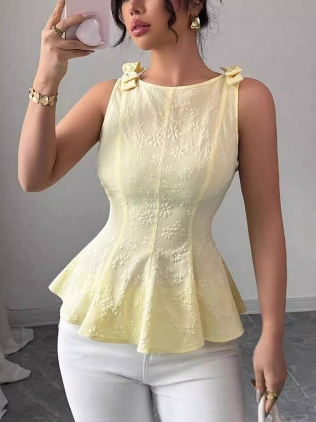 Bow Shoulder Peplum Tank